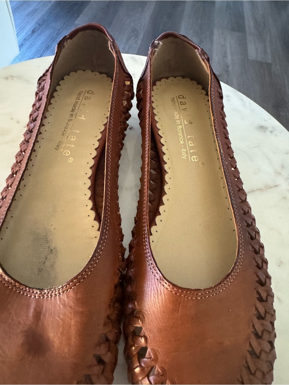 David Tate Copper Brown Woven Leather Ballet Flats